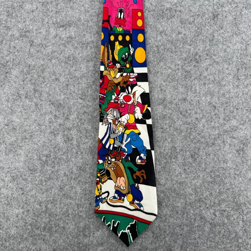 Vintage 1993 Looney Tunes Mania Rappin Hip Hop Characters Silk Tie Bugs Bunny
